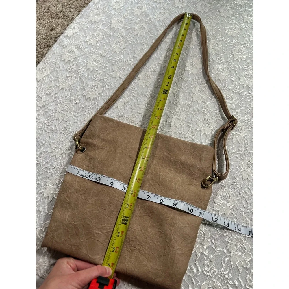 Anthropologie Tan Crossbody Bag Neutral Boho Faux Leather Chic Preppy Minimalist